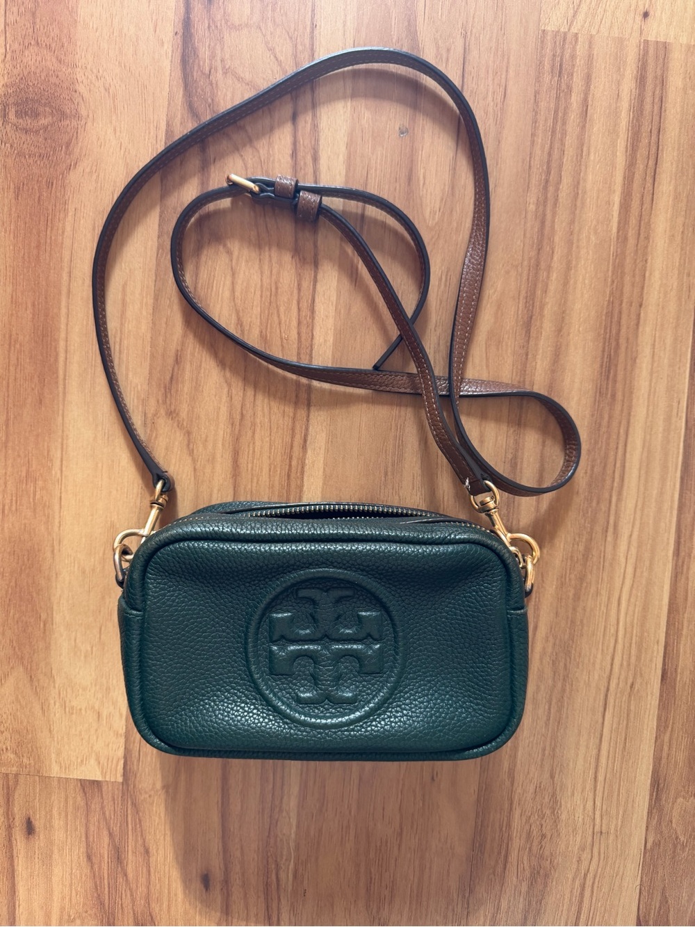 Tory Burch Perry Bombe Mini Leather Crossbody in Pine Tree and Gold - Picture 2 of 6